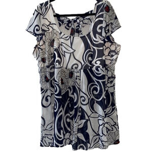 Lane Bryant Sheer Floral Print Short Flutter Sleeve Scoop Neck Top